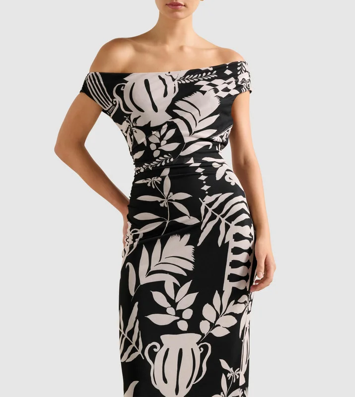 forever new  GISELLA Printed Tipped Mesh Midi Dress for Women | Best Price UAE